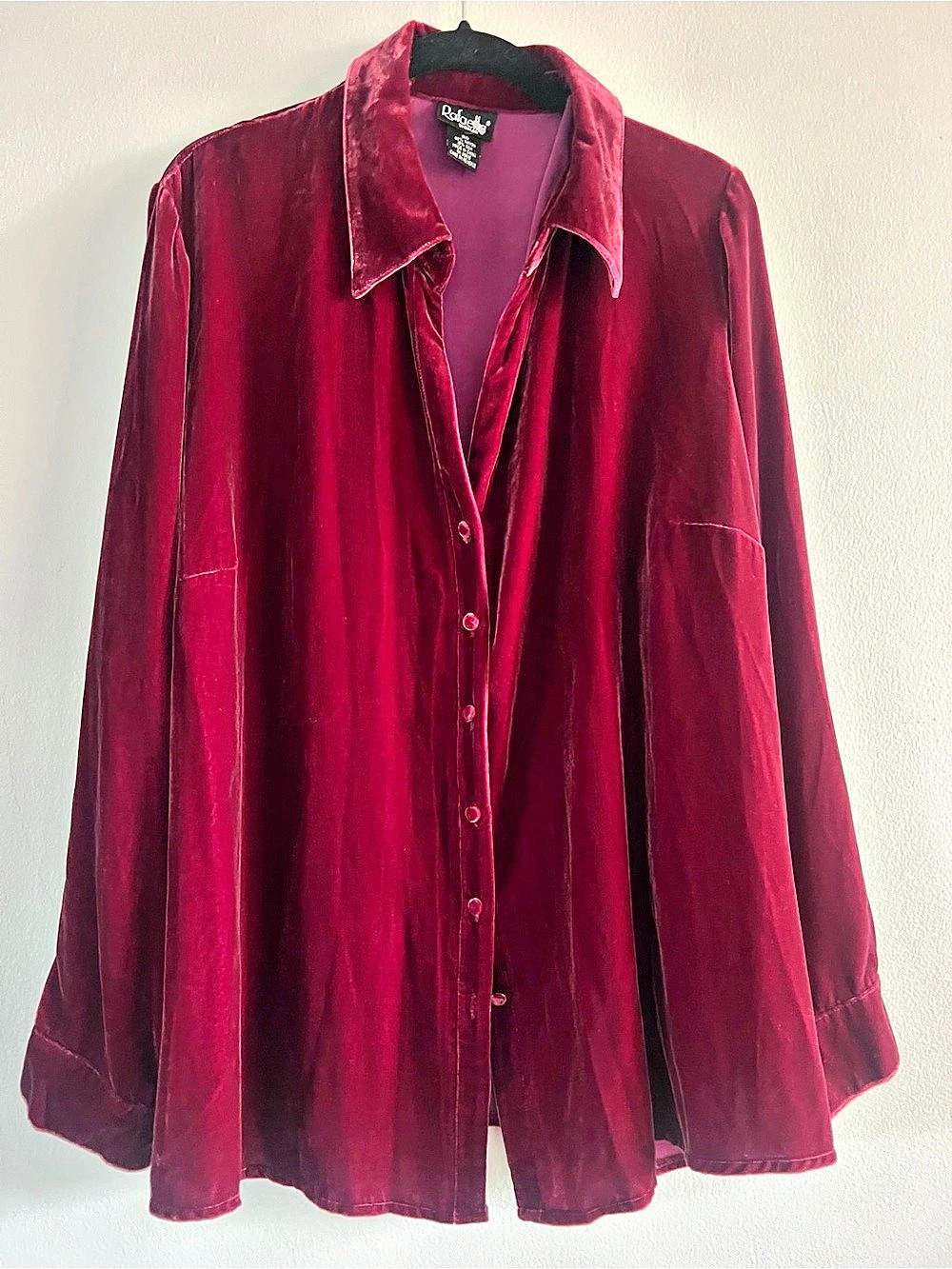 Rafaella Silk/ Rayon  Velvet Button Front Blouse in Burgundy size 20